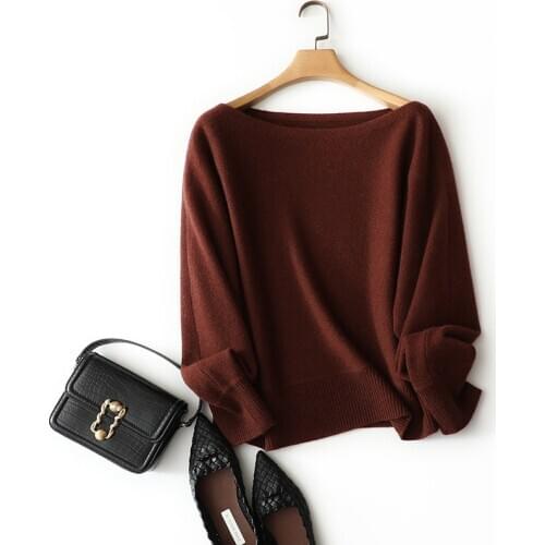 Slash Neck 100% Cashmere Warm Sweaters for Women Fashion Office Lady Korean Clothes Women Vetements Femme Hivers 2020 2021