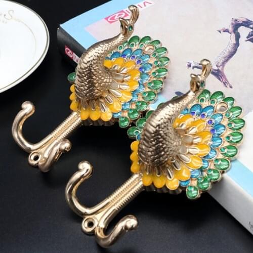 1pc Peacock Clothes Hooks / Colorful Coat Wall Hooks Gold Silver Bronze Copper Coat Hangers Curtain Tie Back Animal Hooks