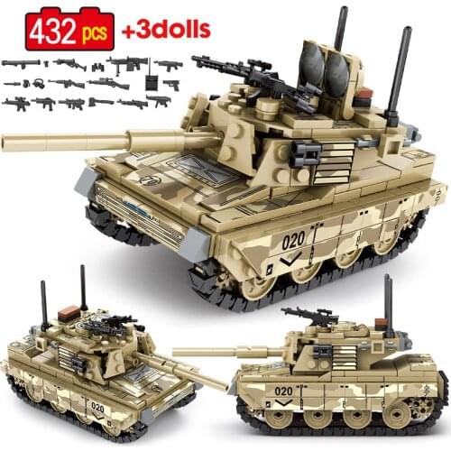 432pcs WW2 City Military MIA2 Tank Building Blocks Technical Tracked Weapon Soldier Figures Bricks Toys For Boys Gifts