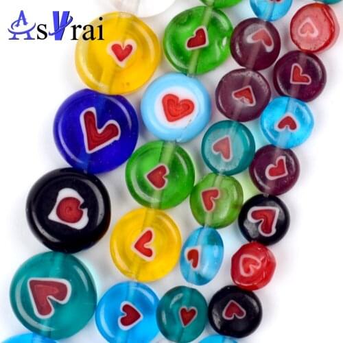 6 8 10mm Natural Stone Red Heart Multicolor Lampwork Glass Beads For Jewelry Making Flat Round Loose Spacer Beads DIY Bracelet