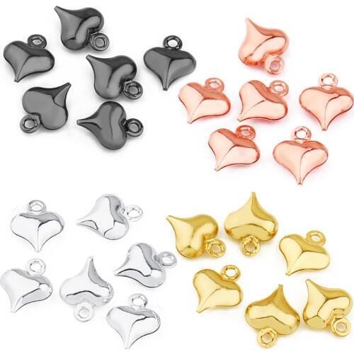 80pcs 8x10mm Stainless Steel Heart Gold Silver Color Cute For Necklace Pendant Charms DIY Jewelry Making Accessories Wholesale