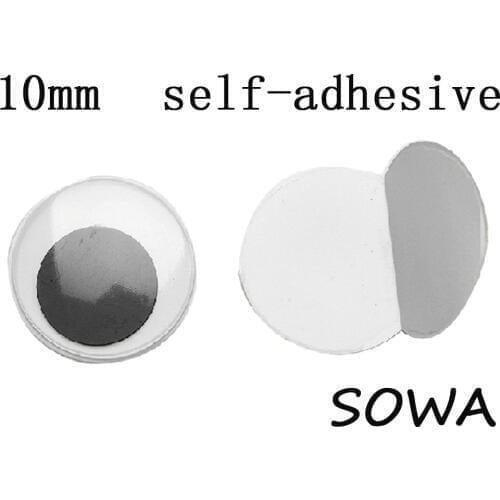 Free Shipping 100PCS/lot Size 10mm Imitation Black And White Oval Design Animal Eye Dolls Eye With Self-Adhesive For Toy DIY