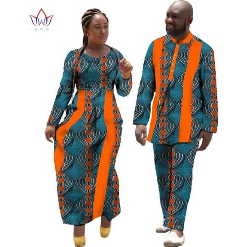2020 African Print Dresses for Women Bazin Long Dress Women Couples Clothing Plus Size 6xl Spring Dashiki Mens Sets WYQ11