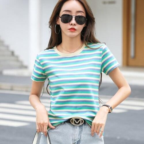 BOBOKATEER Striped T Shirt Women Tops Short Sleeve Cotton Female Clothing Camisetas De Mujer Plus Size Casual Woman Tshirts 2021