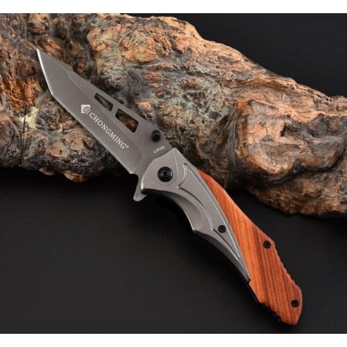 Damascus Tactical Knife Folding Blade 5Cr17 Steel Combat Knife Camping Hunting Survival Knives +Wood Handle Outdoor Pocket Knife