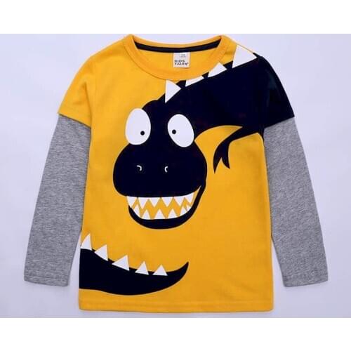 Spring and autumn childrens T-shirt dinosaur cotton childrens T-shirt round neck long sleeve children clothes boy clothes