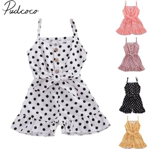 1-6Years Toddler Kids Baby Girls Strap Romper Cute Polka Dots Print Sleeveless Halter Jumpsuit Short Overalls Summer Outfits