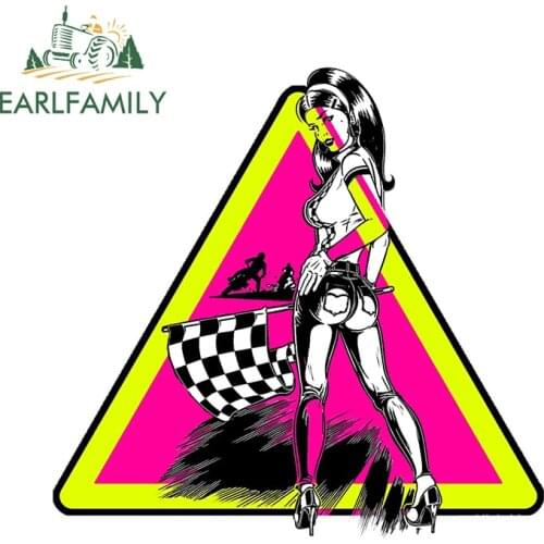 EARLFAMILY 13cm x 12.6cm for Pin-up Girl Cartoon Car Sticker Car Body Windows Creative Decal Sunscreen Scratch-Proof Decoration