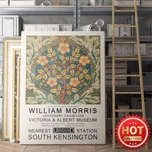 William Morris Nordic Canvas Paiting Poster, William Centenary Exhition Art Prints, Flowers Plant Living Room Decoration Mural