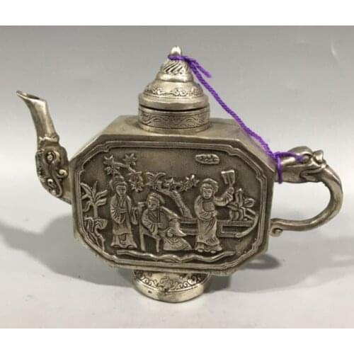 China White copper Beautiful woman flagon crafts statue