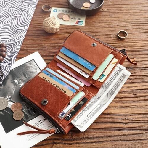 2020 Genuine Leather Wallet For Men Male Luxury Vintage Cowhide Short Bifold Purse With Zipper Coin Pocket Money Bag Card Holder