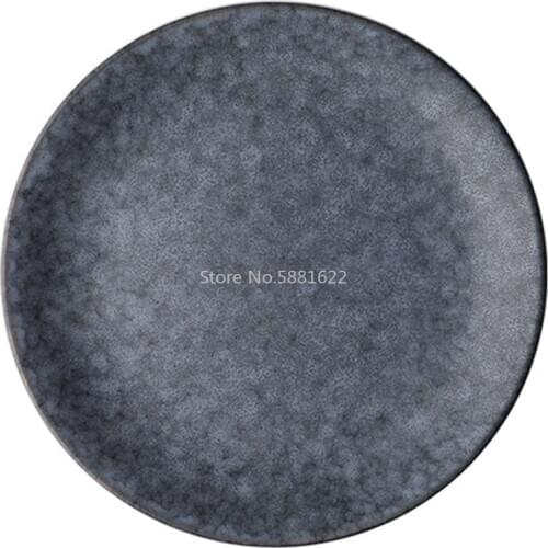 Round Dinner Plate Home Use Ceramic Dish Grey Marble Color Solid Plate