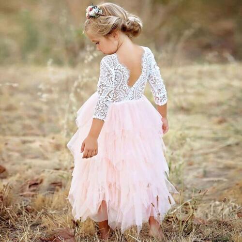 Lace Backless Dress For Girl Clothing Irregular Elegant Wedding Dress Kids Dresses For Girls 3 8T Cake Tutu Robe Fille Vestido