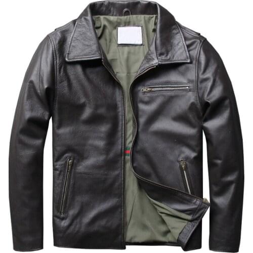 High Quality Mens Genuine Cow Leather Jackets Windbreaker Coats European Casual Mens Real Leather Jacket Vintage Overcoat A789