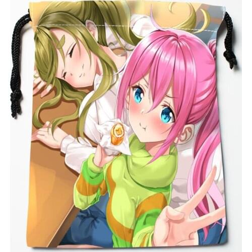 Nice Yuru Camp Drawstring Bags HD Print 18X22CM New Arrival Soft Satin Fabric Resuable Storage Clothes Bag Shoes Bags 0303