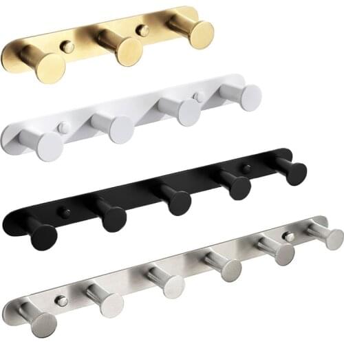 Brushed Gold White Matte Black Brushed Stainless Steel Hooks Bathroom Accessories Wall Mounted Round Robe Hook 3-8 hooks