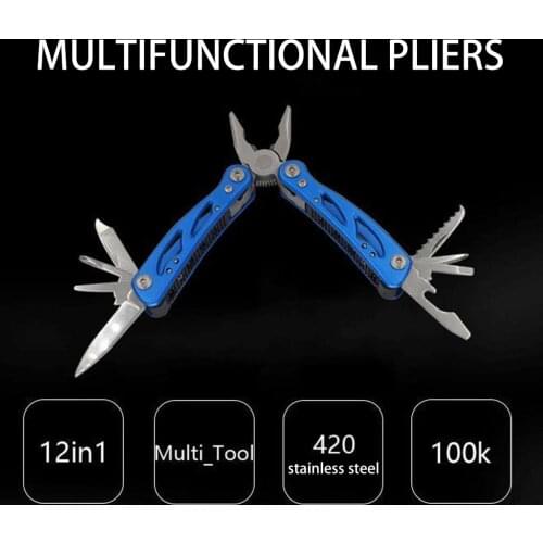 12 in 1 Multifunction Stainless Steel Multi-tool Pocket Knife Pliers Folding Pliers Mini Portable Pliers Outdoor Camping Tool