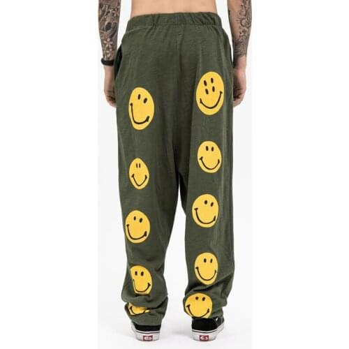 High quality Mens new fashion smiling face printed sweatpants cotton French Terry trousers loose fit casual tracksuit pants