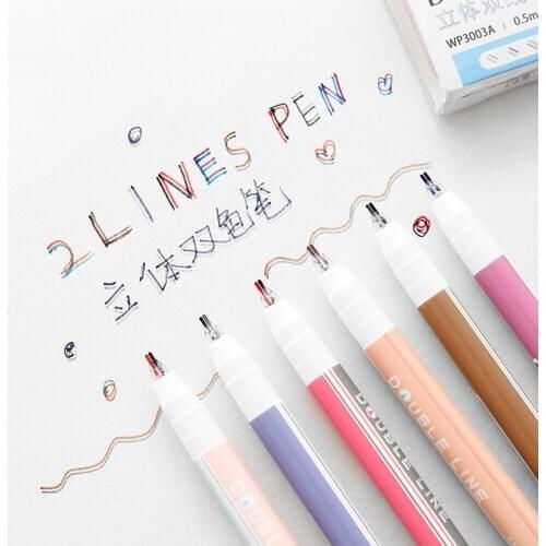 6pcs Morandi Color Double Line Pens Set 0.5mm Tip 2 Lines Art Marker Drawing Liner Pen Office School Student Supplies A6768