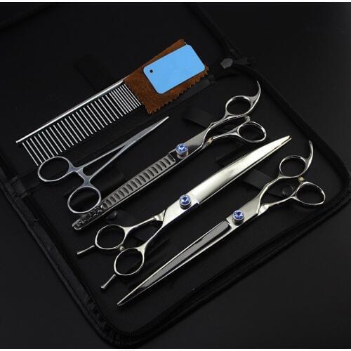5 kit Japan 440c steel 8 inch pet dog grooming hair scissors set dog curved cutting barber thinning shears hairdressing scissors