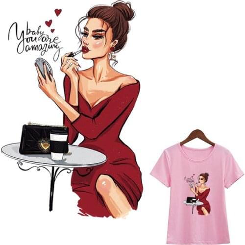 Woman Transfers For Clothing Iron On Stickers Fashion Diy Accessory Heat Transfer Clothes Patch Heat Print On T-Shirt Dresses
