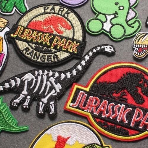 DIY Dinosaur Iron on Patches On Clothes Badges Patch Embroidered Patch Jurassic Park Patches For Clothing Stripes Applique Decor