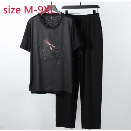 New Arrival Fashion Super Large Casual Cotton Linen Men Short Sleeve Summer Two Piece Set Embroidered Handsome Plus Size M-9XL