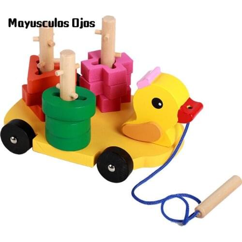 New Duckling Dragging Car Color Intelligence Three Columns Shape Building Blocks Childrens Educational Toys