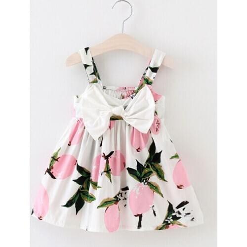 Toddler Infant Baby Girls Floral Dress Baby Girl Lemon Floral Casual Print Bowknot Sundress Summer Hot Clothes 0-3Y