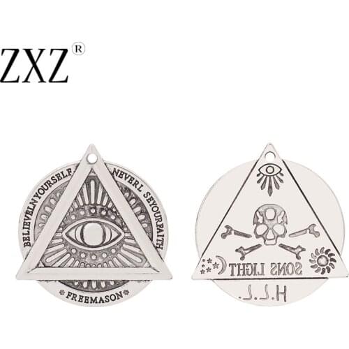 ZXZ 5pcs Tibetan Silver Large Illuminati Masonic Triangle Demon Eye Charms Pendants for Necklace Jewelry Making Accessories
