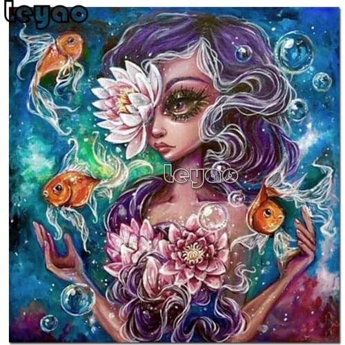 Full Round Diamond embroidery fish elf big eyes girl sticker diy 5d square Diamond Painting Cross Stitch Crystal Mosaic Puzzle