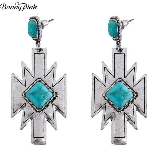 Banny Pink Chunky Metal Tribal Earrings For Women Tibetan Carved Statement Stud Earrings Indian Turquoises Earring Gypsy Earring