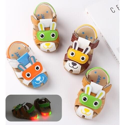 Cute Cartoon Animal Kids Infant Breathable Soft Anti Slip Sandals Prewalker With Light Shoes