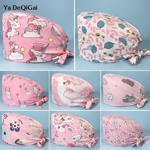Cartoon Printing scrubs Cap for Women and men Scrub hat Health service Pet Protection Work Hat 100% Cotton Tieback Skull Hat New