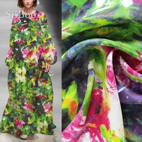 Siiboo floral printed silk douppioni fabric Italy luxurious style high graded Tela de seda for women dress sp6455