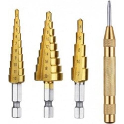 3pc High Speed Steel Titanium Step Drill Bits Cone for Wood Metal Hole Cutter Drilling Titanium Coated Metal Hex Core Drill Bits