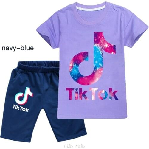 Tik Tok 2021 Summer Hot-selling Fun Printed Short-sleeved Tops + Shorts Boys Girls Children Street Harajuku Style Suit