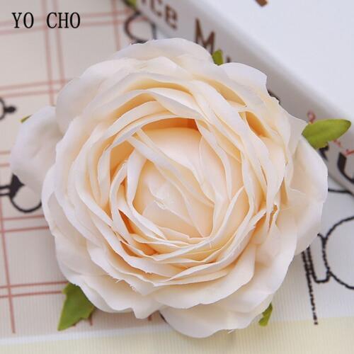 YO CHO Rose Artificial Flower Head White Peonies Silk Flowers Red Artificial Flower Heads Wedding Flower Wall Garden Decoration
