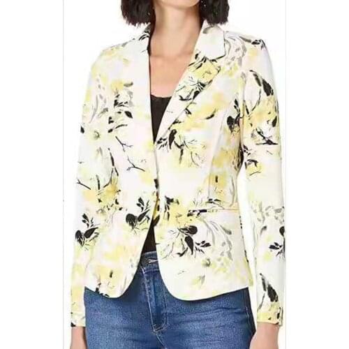 American Floral Print Blazer Women Coats Long Sleeve Casual Office Lady Streetwear Elegant Fashion Tops Fall 2021 Womens Blazers