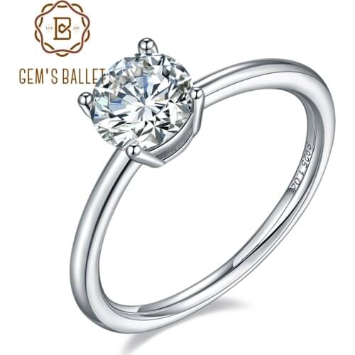GEMS BALLET 925 Sterling Silver Moissanite Rings 1.0Ct Round Moissanite Low-Set Basket Solitaire Engagement Ring For WOmen