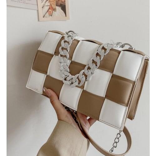 2021 Fashion Chain Weave Women Crossbody Bags Small Weave Flap Messenger Bag Trending Leather Female Handbags Retro Shoulder Bag