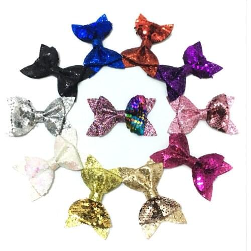 30pcs/Lot 4*2.4 inch Reversible Sequin Bow Glitter Leather Hairbow DIY Girls Garment Accessories Kids Headwear 21 Colors U Pick