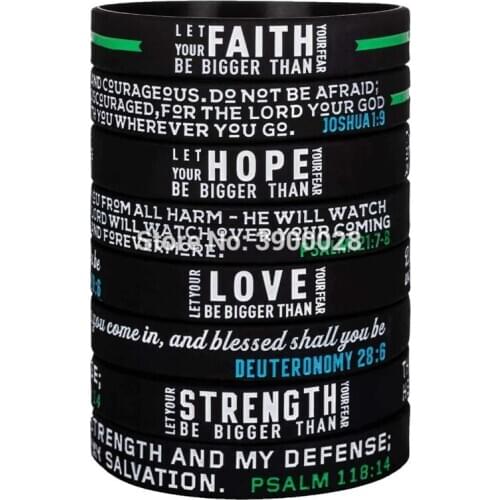300pcs Faith Hope Love Strength Bigger Than Fear Motivational Quotes Silicone Wristband Bracelet Free Shipping By DHL