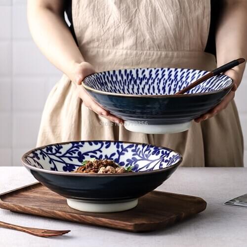 9.5 Inch Japanese Noodle Bowl Large Ramen Bowl Microwave Ceramic Dinnerware Salad Rice Fruit Soup Bowl