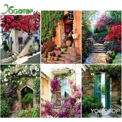 Full Drill Diy Diamond Painting 5D Door natural landscape Diamond Art Embroidery Mosaic Home Decoration garden Flowers YY2209