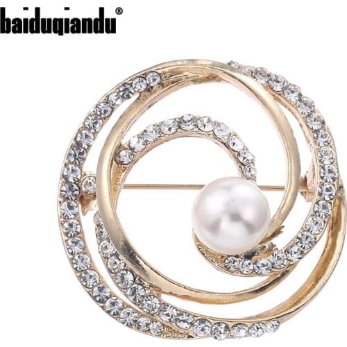 Baiduqiandu Layer Letter C Rhinestone Brooches Pins For Women Men Unisex Gold/White Color Crystal Pearl Pins Suits For Shirts