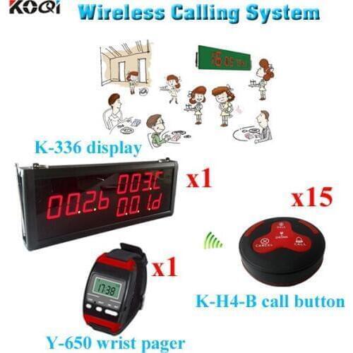 Wireless Paging System Call Center Equipment Watch Pager Service Calling(1 display 1 wrist watch 15call button)