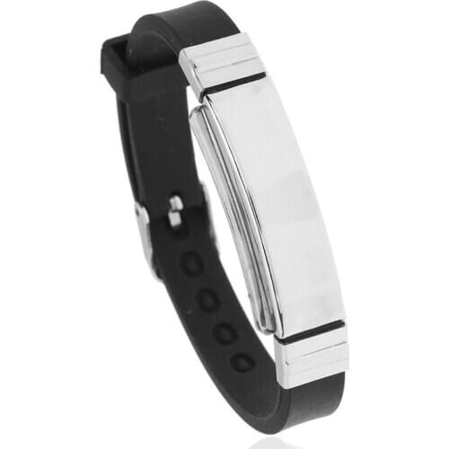 Punk Fashion Stainless Steel Charms Bracelet Black Silicone Chain Wristbands Titanium Rubber Belt Bangle Women Men Jewelry Gift