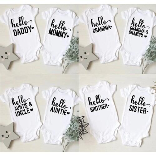 Pregnancy Announcement Hello Daddy Mommy Baby Romper Newborn Baby Boys Girls Clothes Infant Baby Jumpsuit Casual Twins Onesies