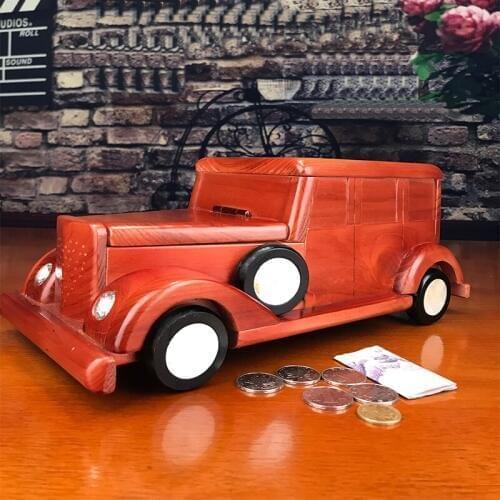Exquisite large handmade pure wood vintage car decoration piggy bank classic cars coin boxs childrens gift